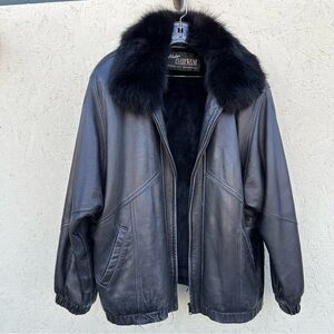 Alaskan Everywear Leather Coat with Fur Collar